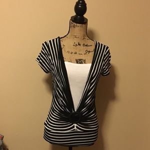 Wrap Black and White Striped Top